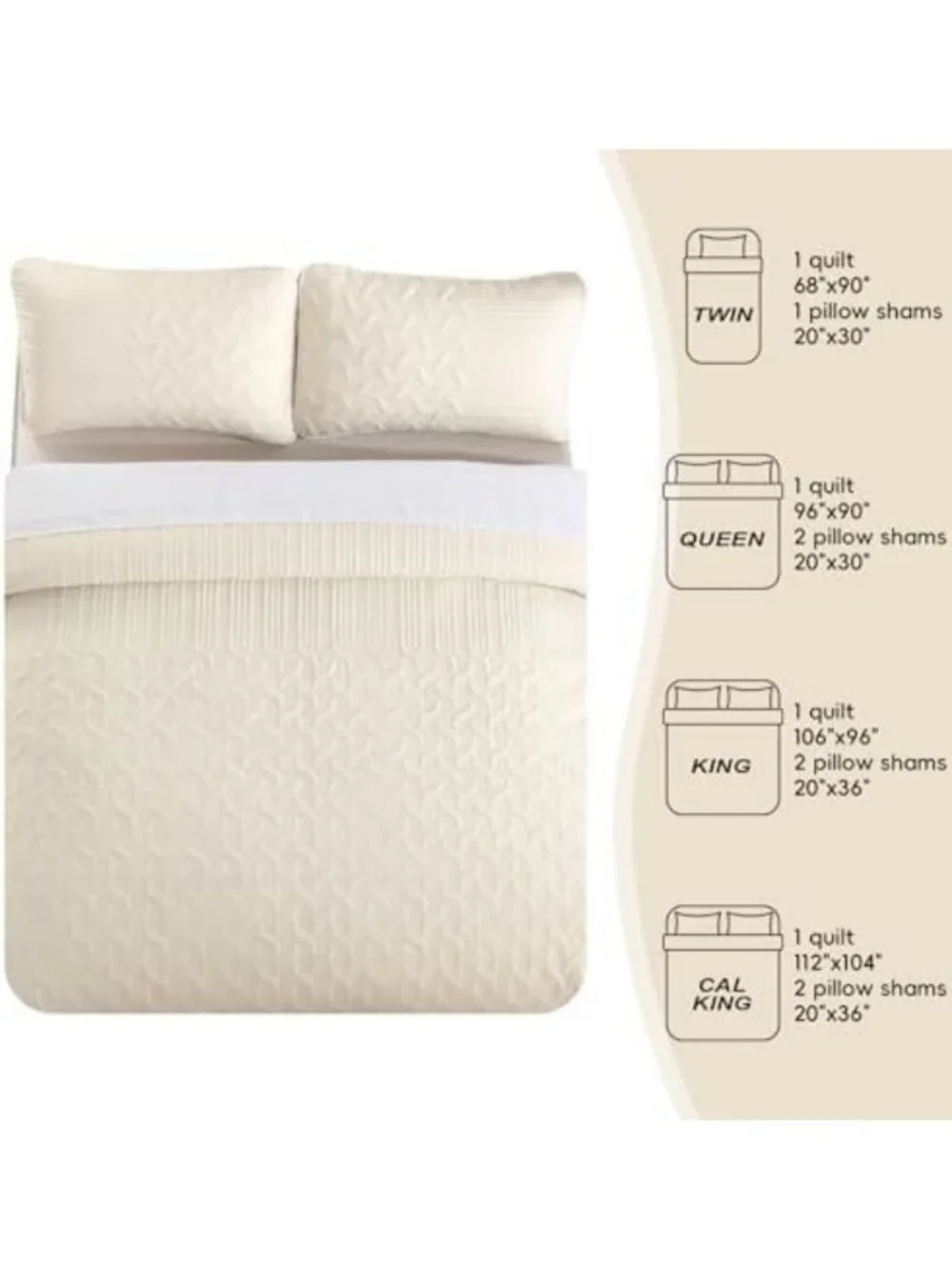 Beige California King Quilt Set, Ultrasonic Wave Bedspread, Cozy Bedding Decor